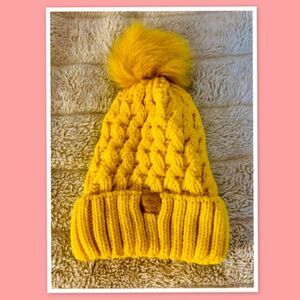 PAGE ONE Womens Winter Ribbed Beanie Crossed Cap Chunky Cable Knit Pompom